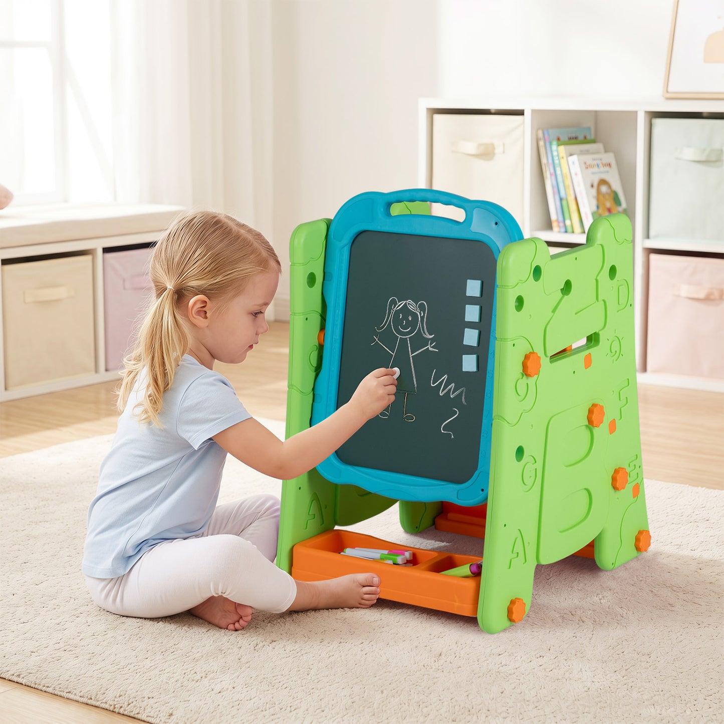 3 In 1 Art Easel For Kids, Double Sided Magnetic Board, Green