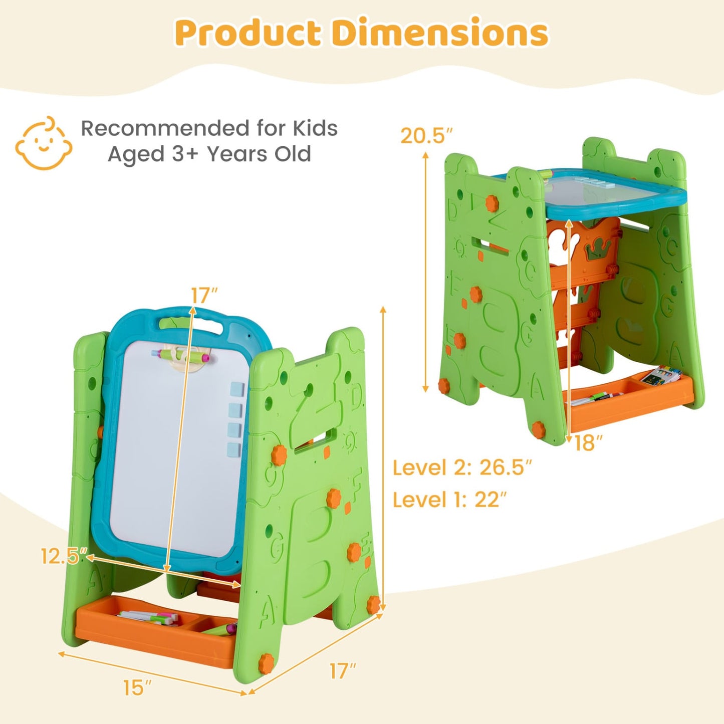 3 In 1 Art Easel For Kids, Double Sided Magnetic Board, Green