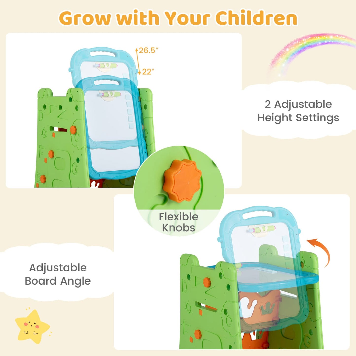 3 In 1 Art Easel For Kids, Double Sided Magnetic Board, Green