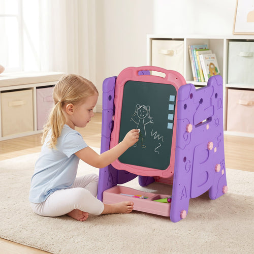 Kids Art Easel With Double Sided Magnetic Board, Pink