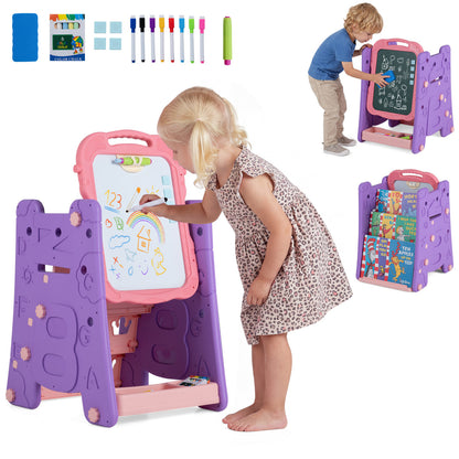 Kids Art Easel With Double Sided Magnetic Board, Pink