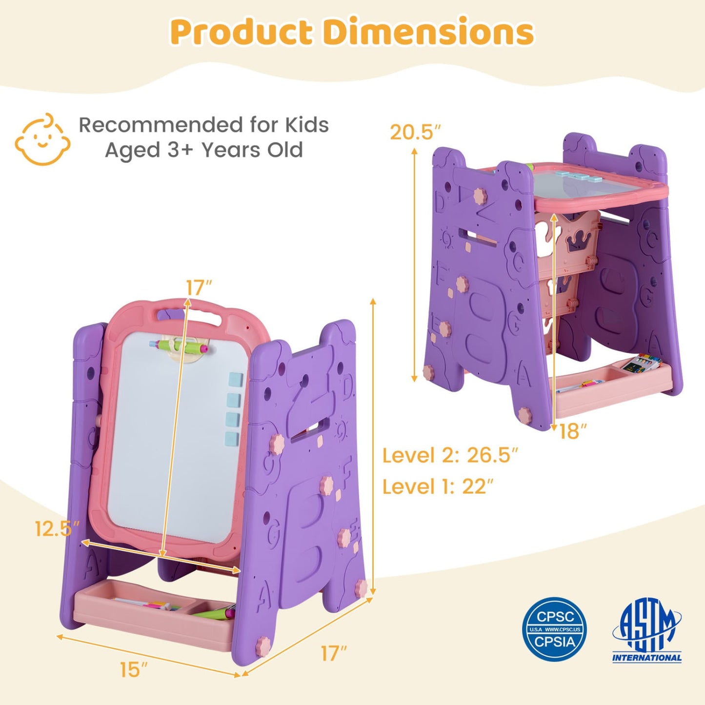 Kids Art Easel With Double Sided Magnetic Board, Pink