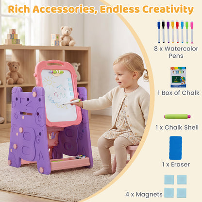 Kids Art Easel With Double Sided Magnetic Board, Pink
