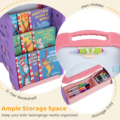 Kids Art Easel With Double Sided Magnetic Board, Pink