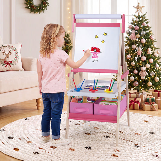 3-in-1 Art Easel for Kids, Magnetic Chalkboard & Whiteboard, Pink Art Easels Pink at Gallery Canada