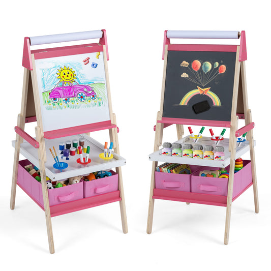 3-in-1 Art Easel for Kids, Magnetic Chalkboard & Whiteboard, Pink Art Easels Pink at Gallery Canada