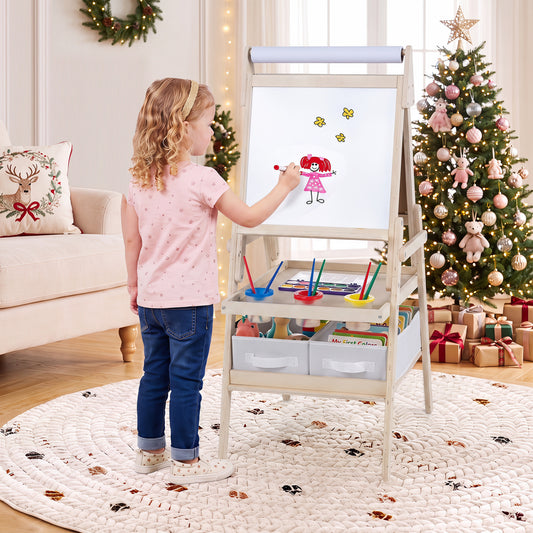 3-in-1 Art Easel for Kids, Magnetic Chalkboard, Whiteboard, Natural Art Easels Natural at Gallery Canada