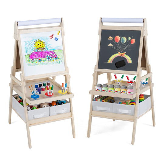 3-in-1 Art Easel for Kids, Magnetic Chalkboard, Whiteboard, Natural Art Easels Natural at Gallery Canada