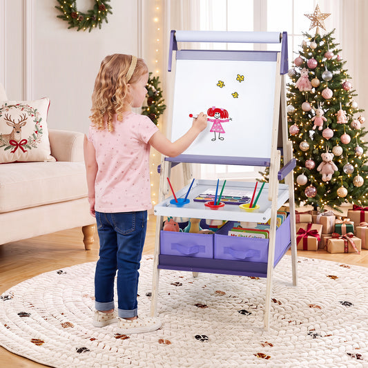 3-in-1 Art Easel for Kids, Magnetic Chalkboard, Purple Art Easels Purple at Gallery Canada