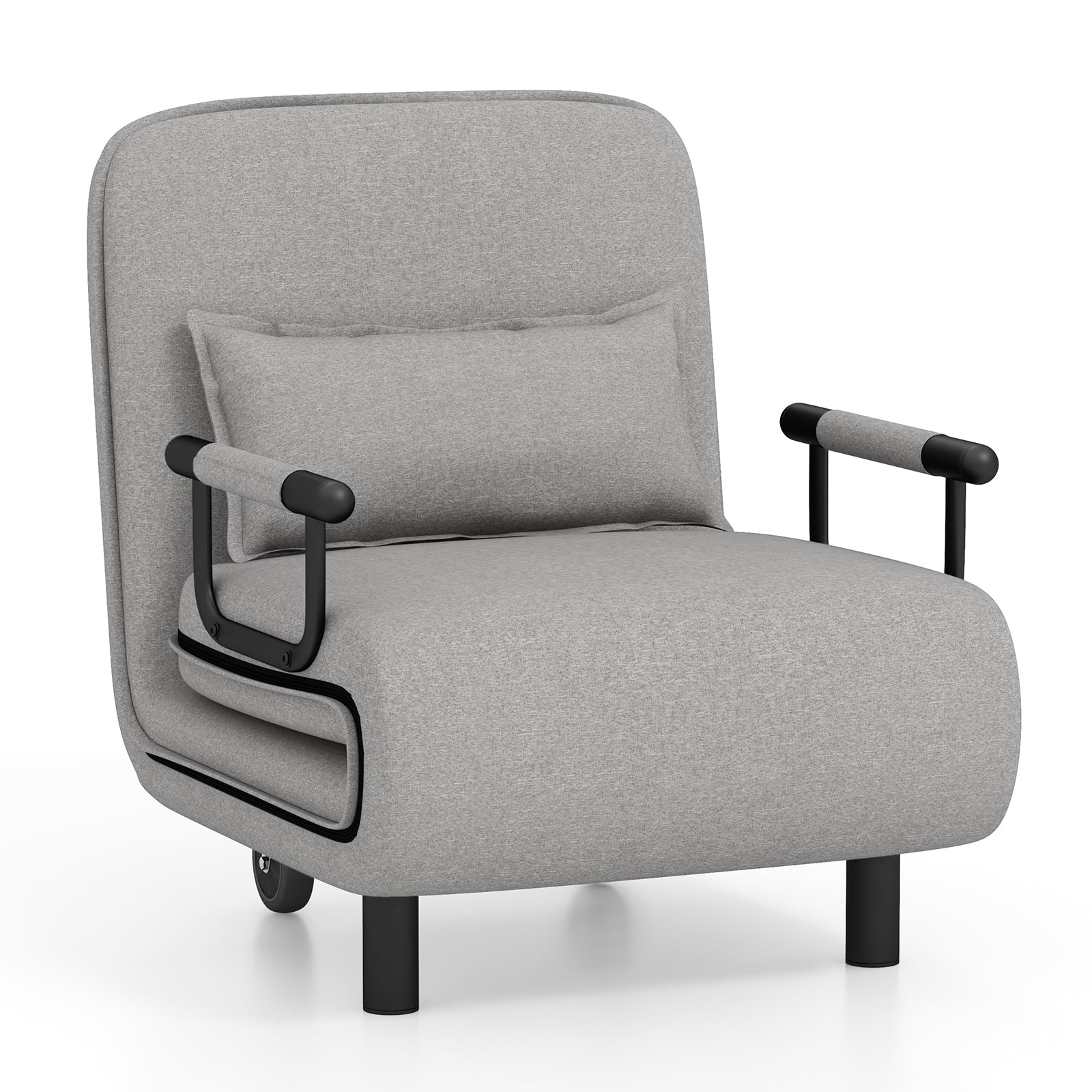 3-In-1 Convertible Sofa Bed, Adjustable Backrest, Lumbar Pillow, Light Gray Accent Chairs Light Gray at Gallery Canada