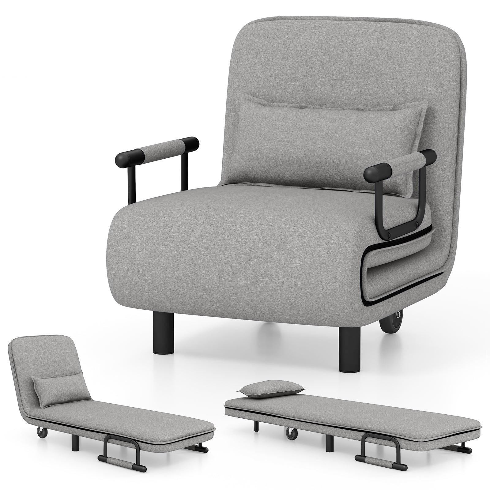 3-In-1 Convertible Sofa Bed, Adjustable Backrest, Lumbar Pillow, Light Gray Accent Chairs at Gallery Canada