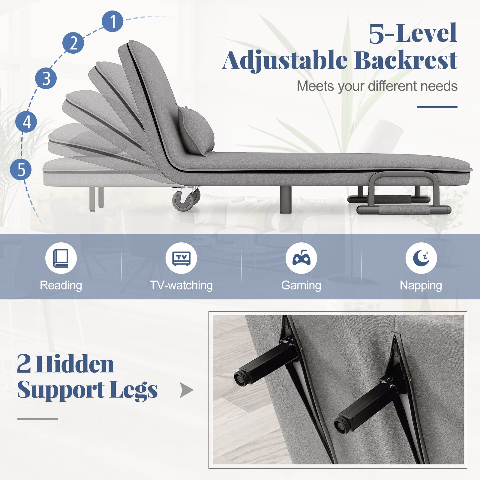 3-In-1 Convertible Sofa Bed, Adjustable Backrest, Lumbar Pillow, Light Gray Accent Chairs at Gallery Canada