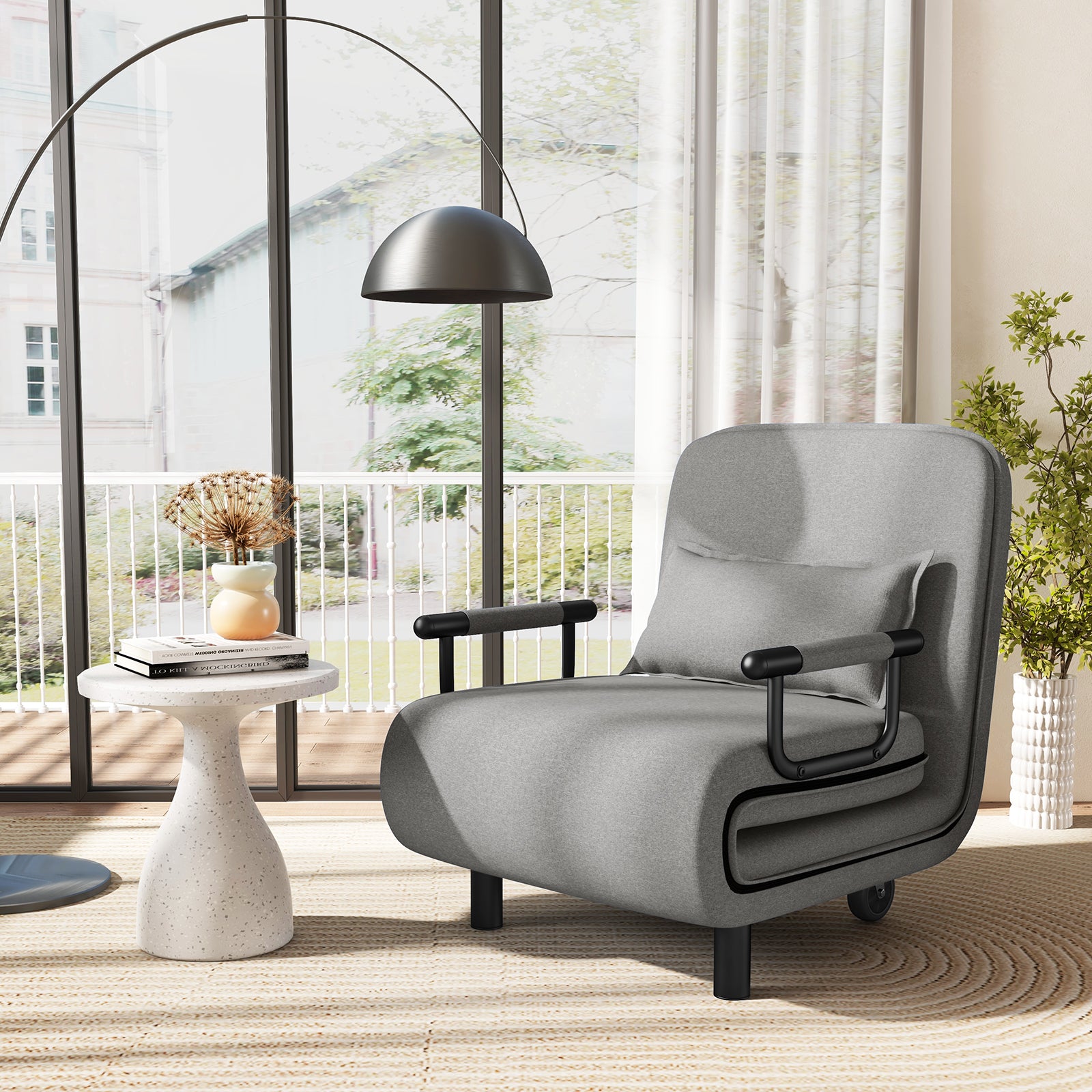 3-In-1 Convertible Sofa Bed, Adjustable Backrest, Lumbar Pillow, Light Gray Accent Chairs at Gallery Canada