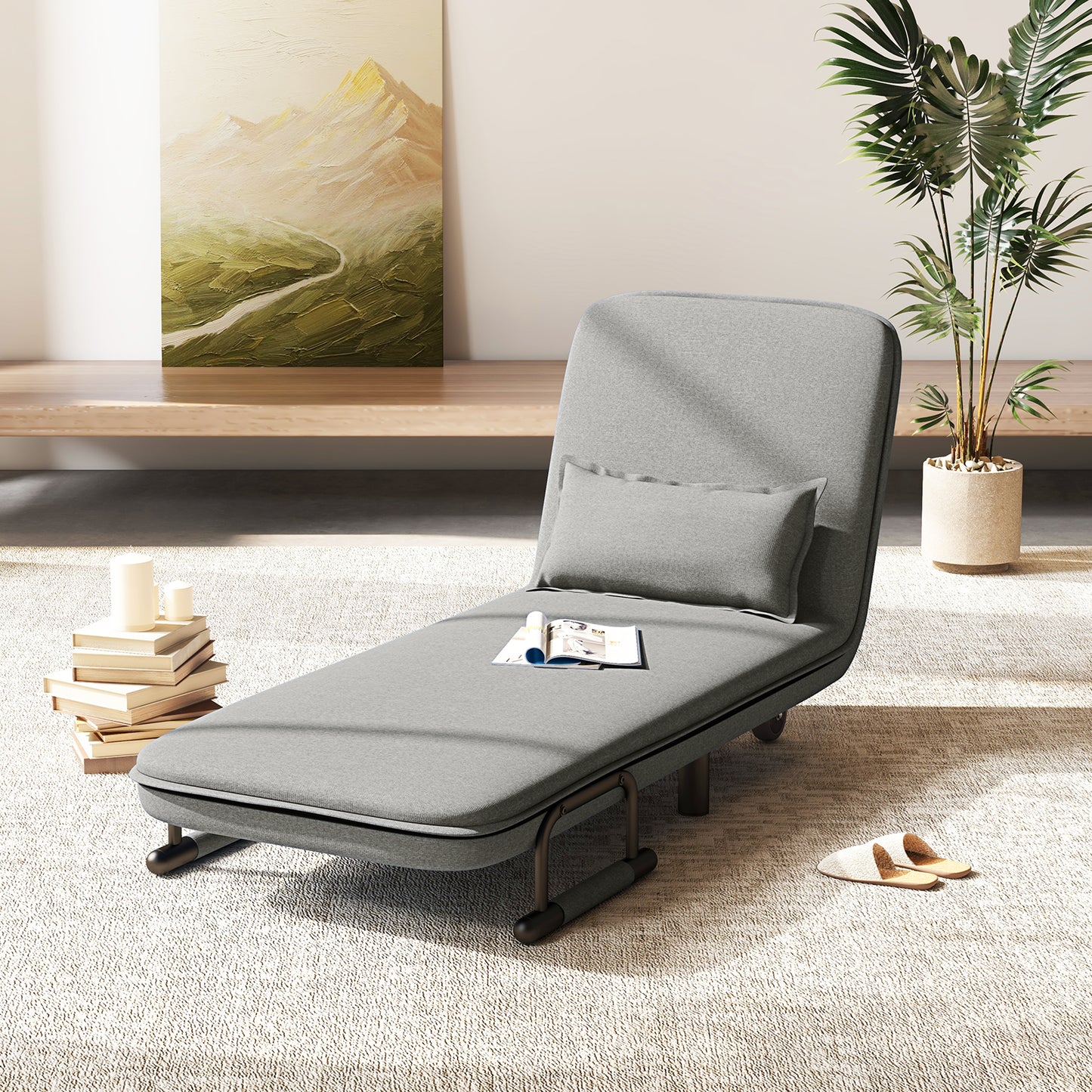 3-In-1 Convertible Sofa Bed, Adjustable Backrest, Lumbar Pillow, Light Gray Accent Chairs at Gallery Canada