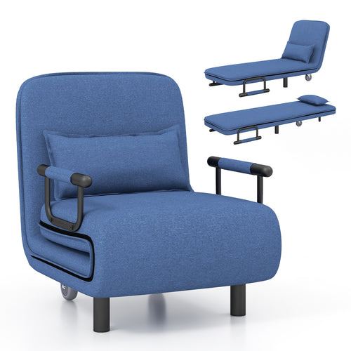 3-in-1 Convertible Sofa Bed, Adjustable Backrest, Lumbar Pillow, Blue
