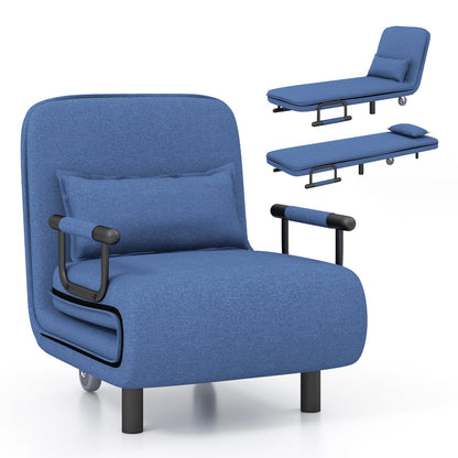 3-in-1 Convertible Sofa Bed, Adjustable Backrest, Lumbar Pillow, Blue Accent Chairs Blue at Gallery Canada