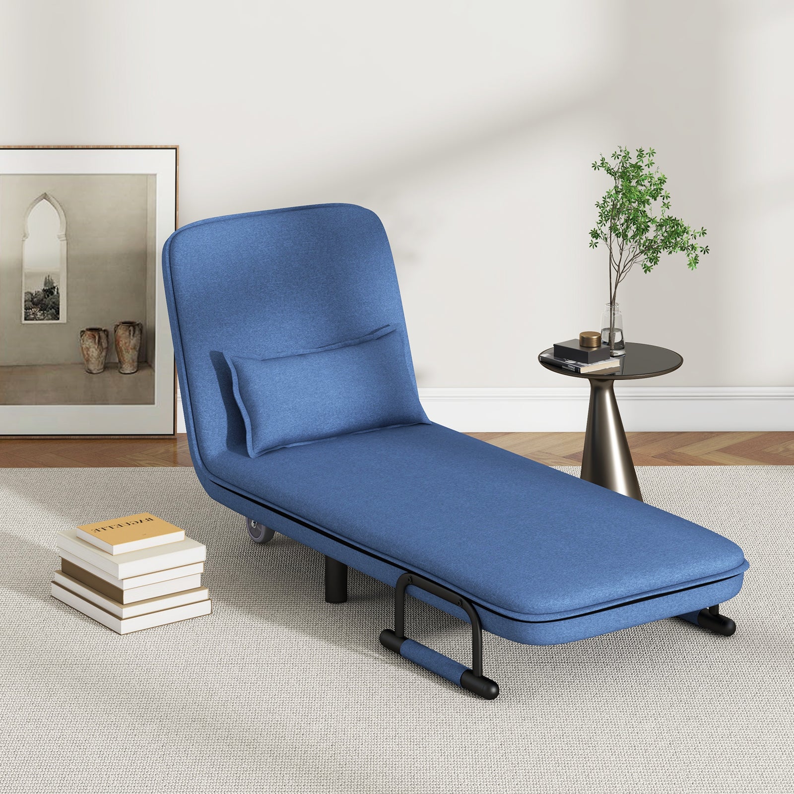3-in-1 Convertible Sofa Bed with 5-Position Adjustable Backrest and Lumbar Pillow, Blue Accent Chairs at Gallery Canada