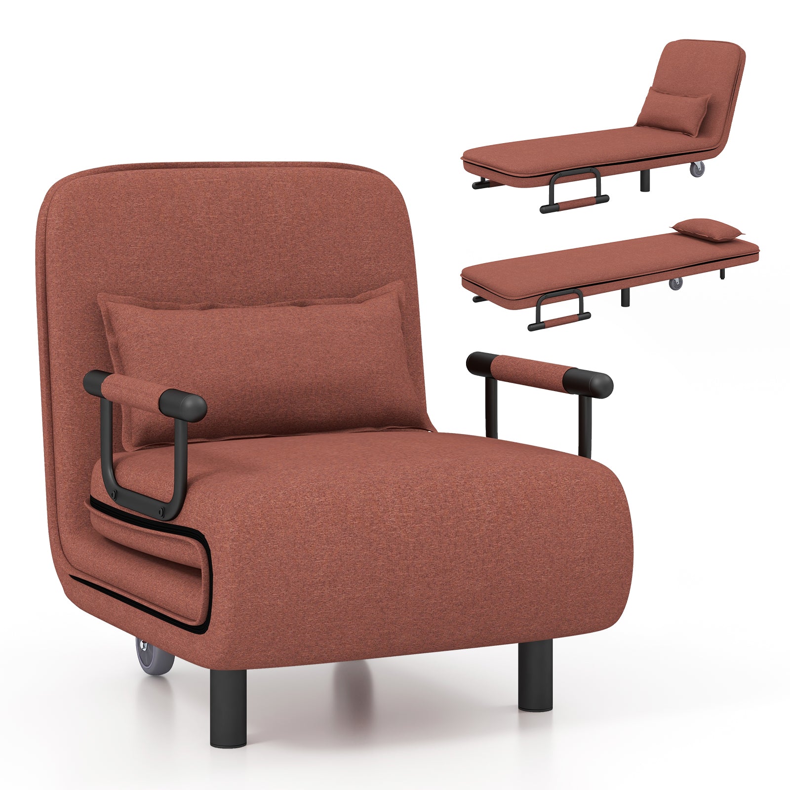 Convertible Sofa Bed, 5-Position Adjustable Backrest, Brown Accent Chairs Brown at Gallery Canada