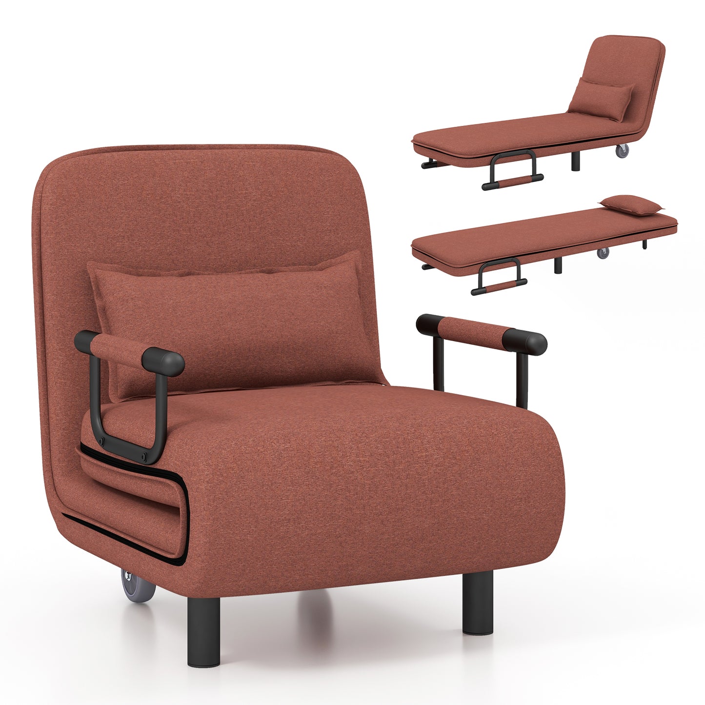 Convertible Sofa Bed, 5-Position Adjustable Backrest, Brown Accent Chairs Brown at Gallery Canada