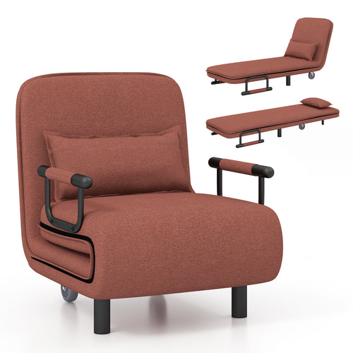 Convertible Sofa Bed, 5-Position Adjustable Backrest, Brown