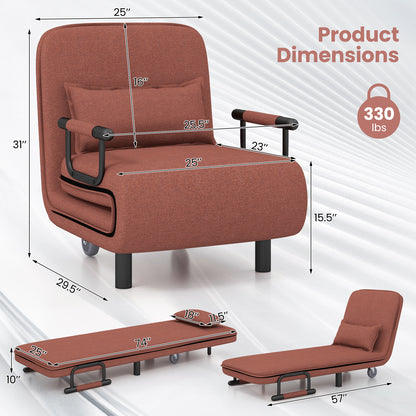 3-in-1 Convertible Sofa Bed with 5-Position Adjustable Backrest and Lumbar Pillow, Brown Accent Chairs at Gallery Canada