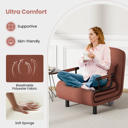 3-in-1 Convertible Sofa Bed with 5-Position Adjustable Backrest and Lumbar Pillow, Brown Accent Chairs at Gallery Canada