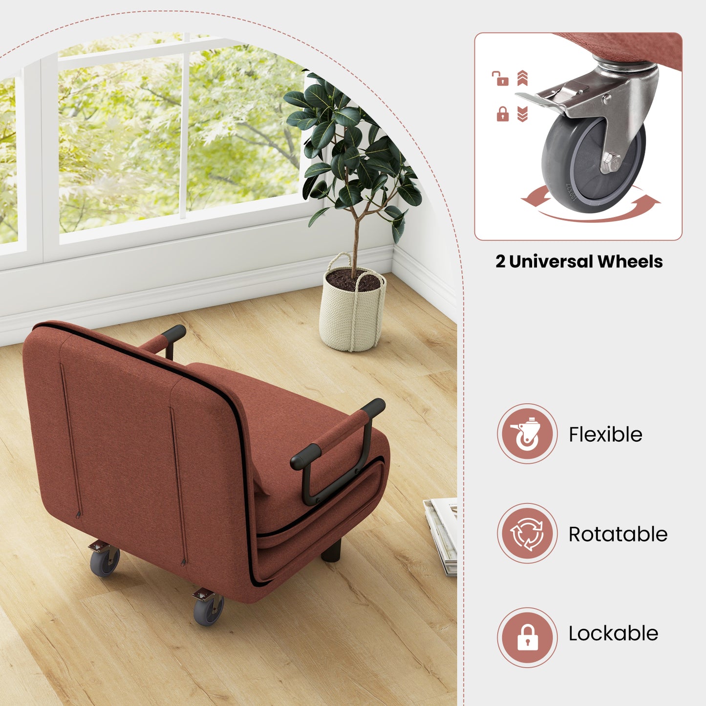 3-in-1 Convertible Sofa Bed with 5-Position Adjustable Backrest and Lumbar Pillow, Brown Accent Chairs at Gallery Canada