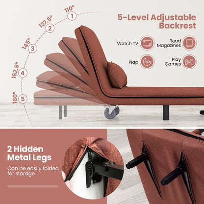 3-in-1 Convertible Sofa Bed with 5-Position Adjustable Backrest and Lumbar Pillow, Brown Accent Chairs at Gallery Canada