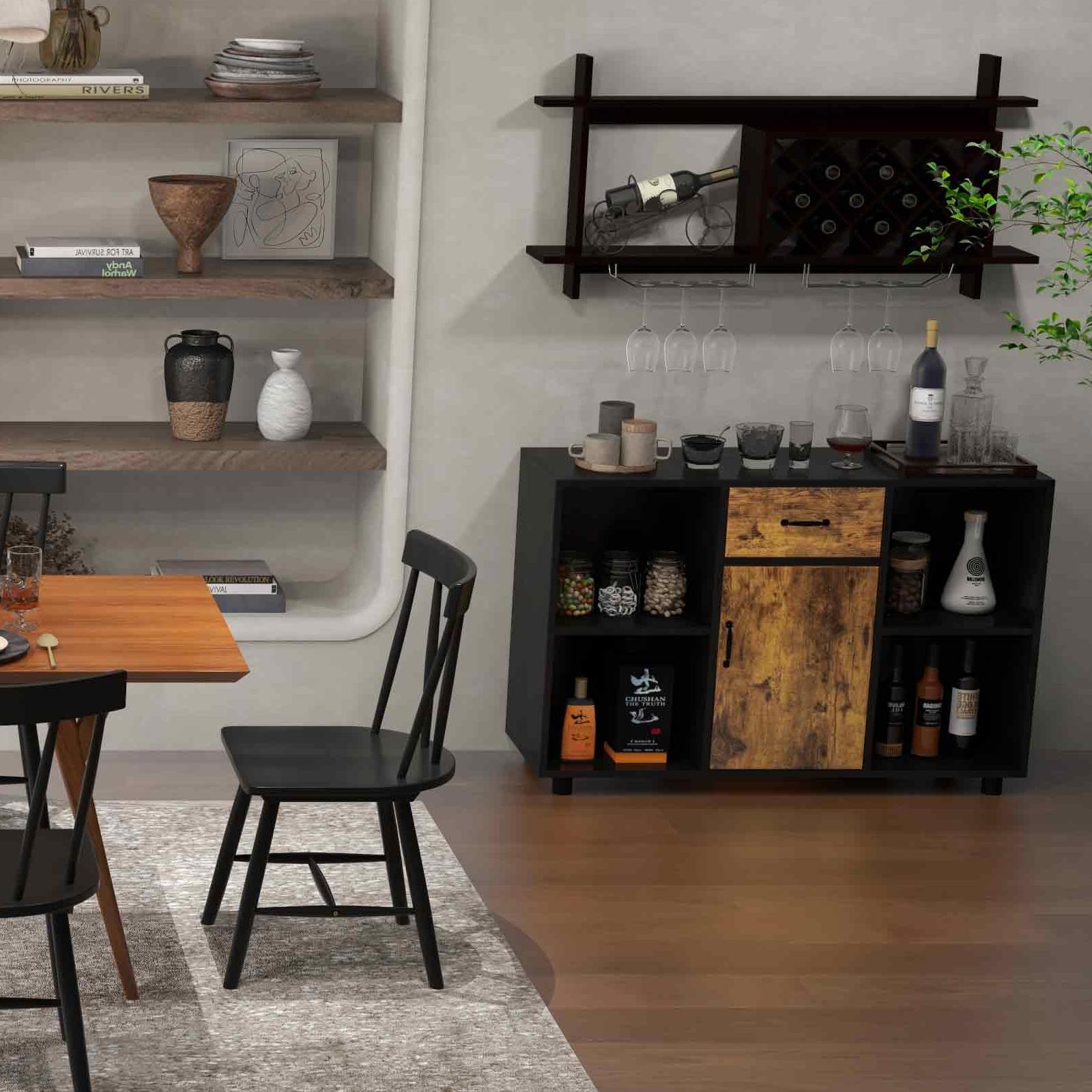 3-in-1 Dining Set: Windsor Chairs Industrial Sideboard & Wall-Mount Wine Rack Combo Dining Room Sets at Gallery Canada