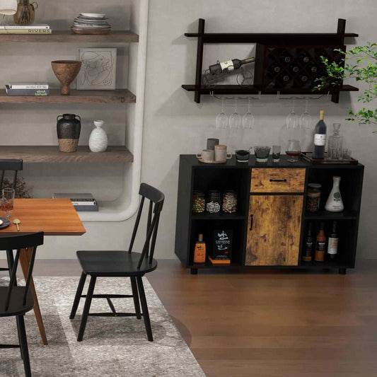 3-in-1 Dining Set: Windsor Chairs Industrial Sideboard & Wall-Mount Wine Rack Combo Dining Room Sets Options at Gallery Canada