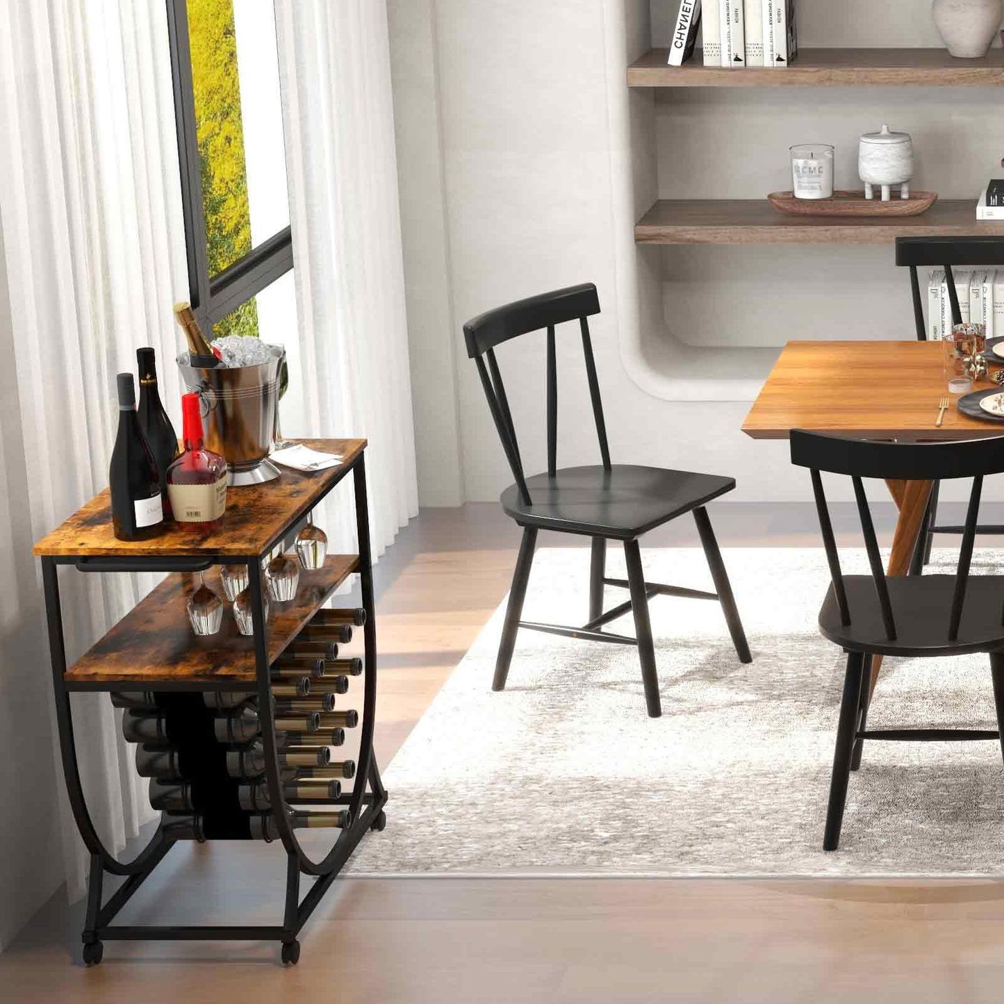 3-in-1 Dining Set: Windsor Chairs Industrial Sideboard & Wall-Mount Wine Rack Combo Dining Room Sets at Gallery Canada
