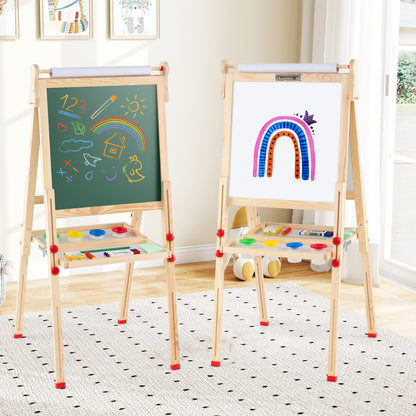 3-in-1 Double-Sided Folding Wooden Kids Art Easel with Paper Roll