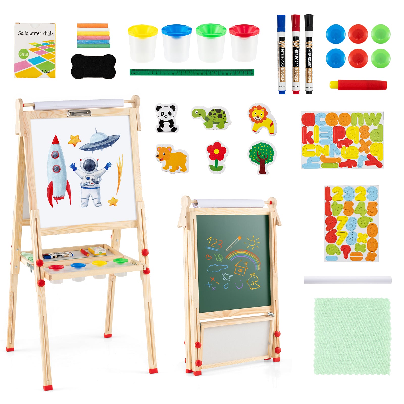 3-in-1 Double-Sided Folding Wooden Kids Art Easel with Paper Roll Art Easels at Gallery Canada