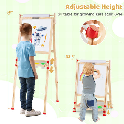 3-in-1 Double-Sided Folding Wooden Kids Art Easel with Paper Roll