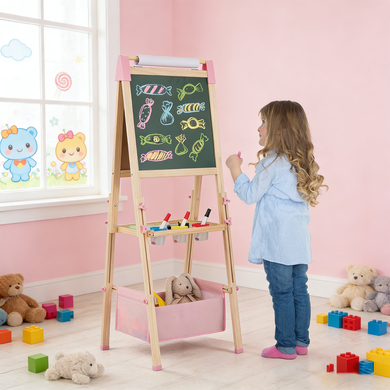 3-in-1 Double-Sided Adjustable Kid Easel for 3-8 Years Old Toddlers, Pink Art Easels at Gallery Canada