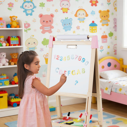 3-in-1 Double-Sided Adjustable Kid Easel for 3-8 Years Old Toddlers, Pink Art Easels at Gallery Canada