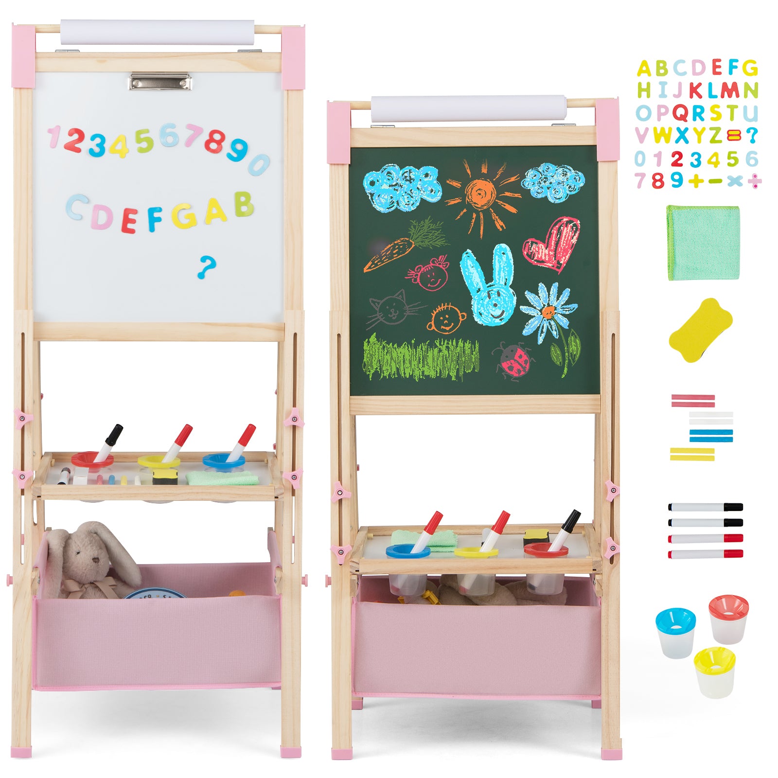3-in-1 Double-Sided Adjustable Kid Easel for 3-8 Years Old Toddlers, Pink Art Easels Pink at Gallery Canada