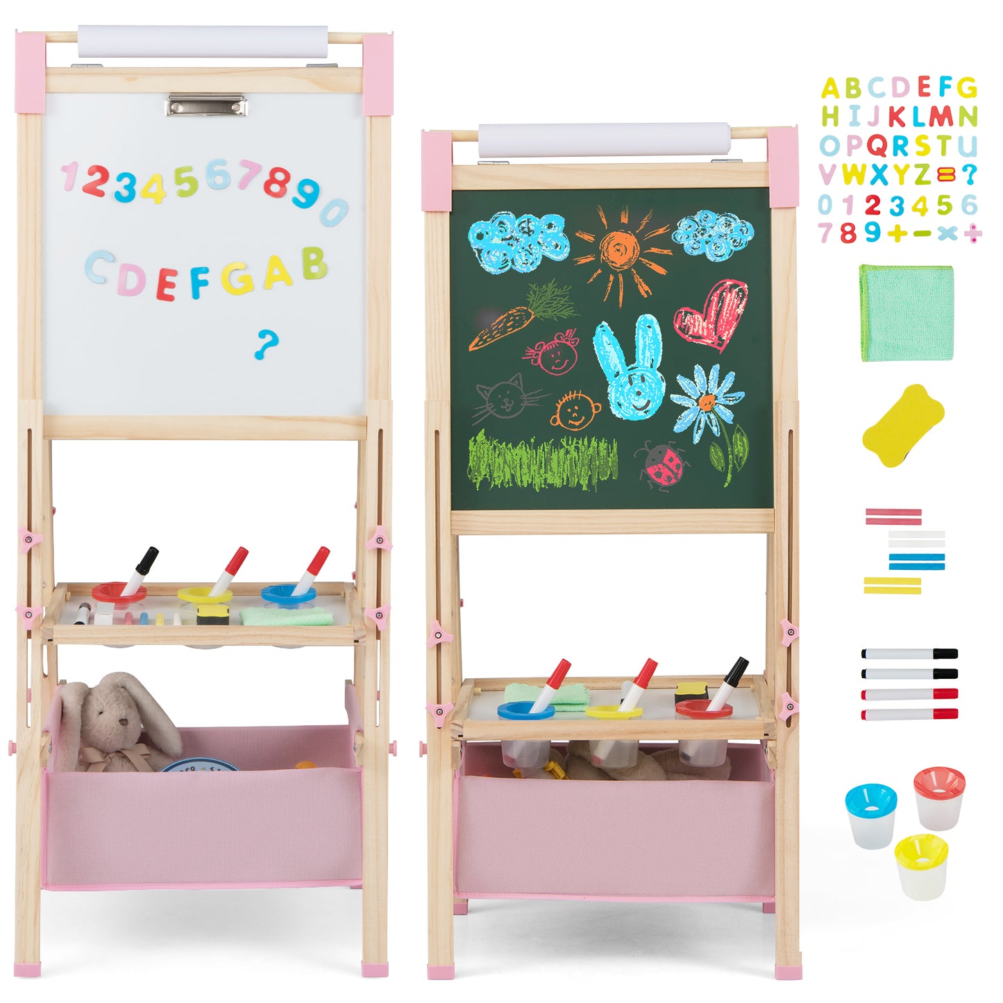 3-in-1 Double-Sided Adjustable Kid Easel for 3-8 Years Old Toddlers, Pink Art Easels Pink at Gallery Canada