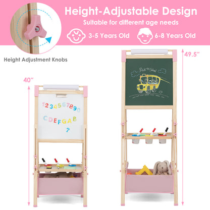 3-in-1 Double-Sided Adjustable Kid Easel for 3-8 Years Old Toddlers, Pink Art Easels at Gallery Canada