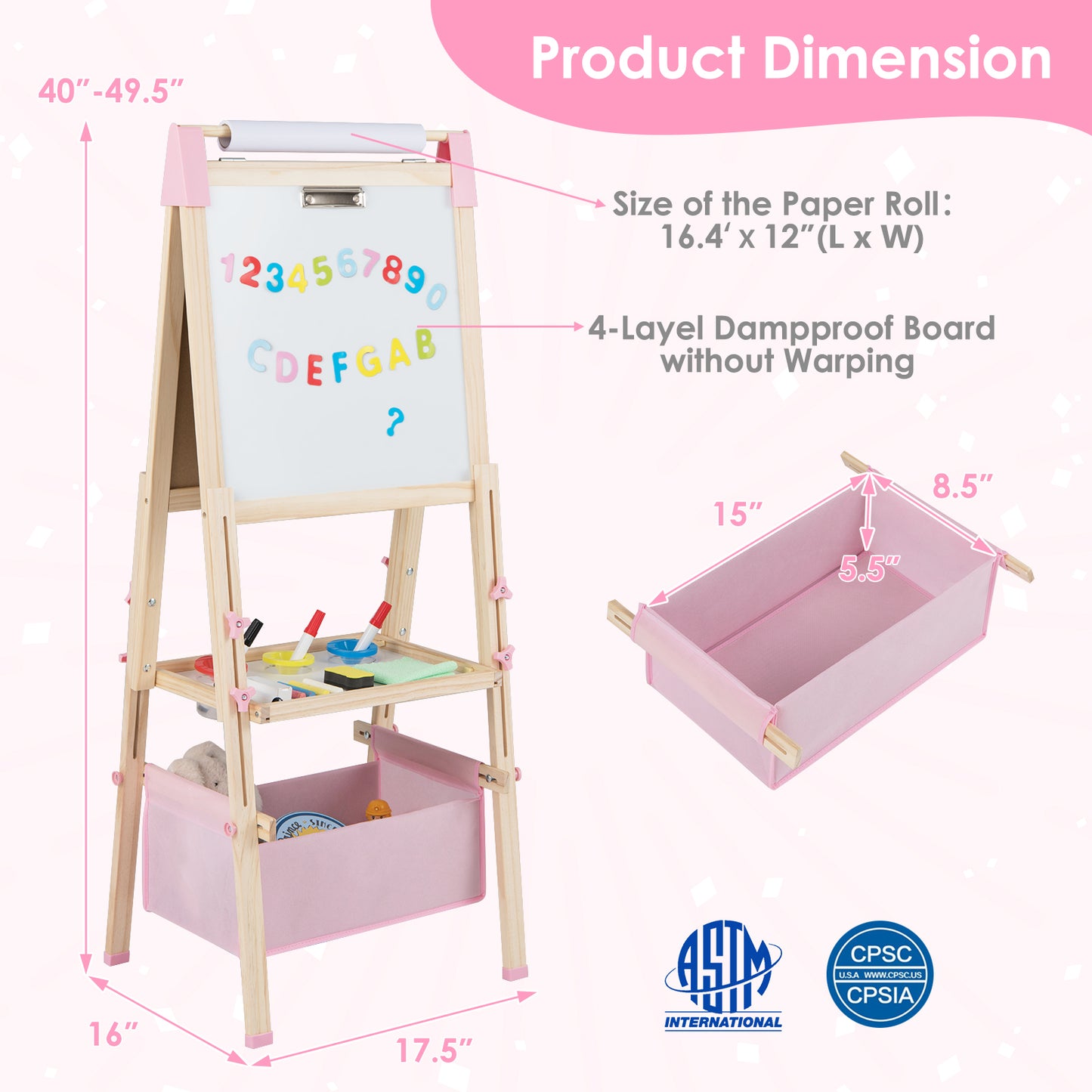 3-in-1 Double-Sided Adjustable Kid Easel for 3-8 Years Old Toddlers, Pink Art Easels at Gallery Canada