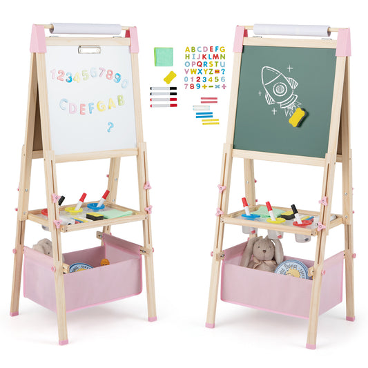 3-in-1 Double-Sided Adjustable Kid Easel for 3-8 Years Old Toddlers, Pink Art Easels Pink at Gallery Canada