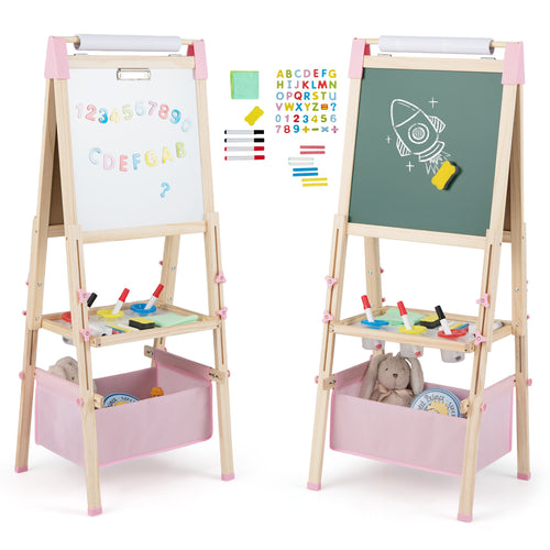 3-in-1 Double-Sided Adjustable Kid Easel for 3-8 Years Old Toddlers, Pink