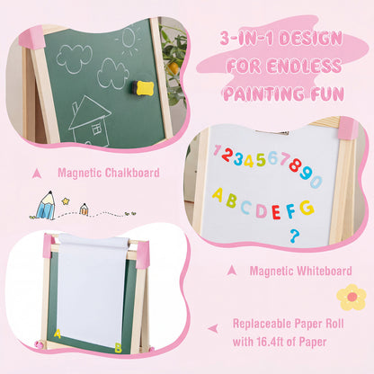 3-in-1 Double-Sided Adjustable Kid Easel for 3-8 Years Old Toddlers, Pink Art Easels at Gallery Canada
