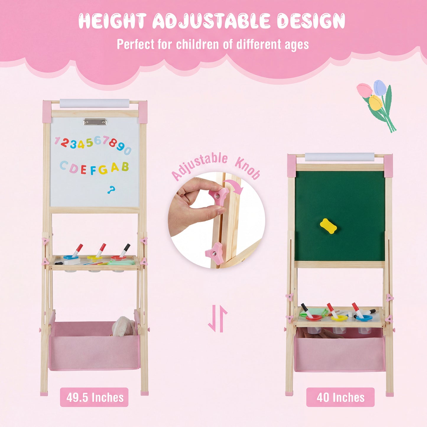 3-in-1 Double-Sided Adjustable Kid Easel for 3-8 Years Old Toddlers, Pink Art Easels at Gallery Canada