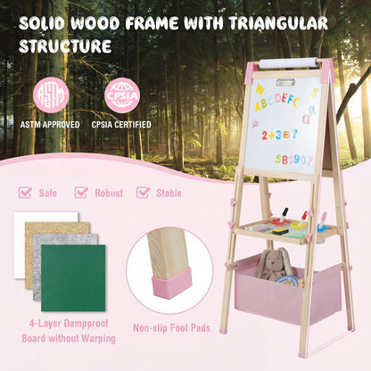 3-in-1 Double-Sided Adjustable Kid Easel for 3-8 Years Old Toddlers, Pink Art Easels at Gallery Canada