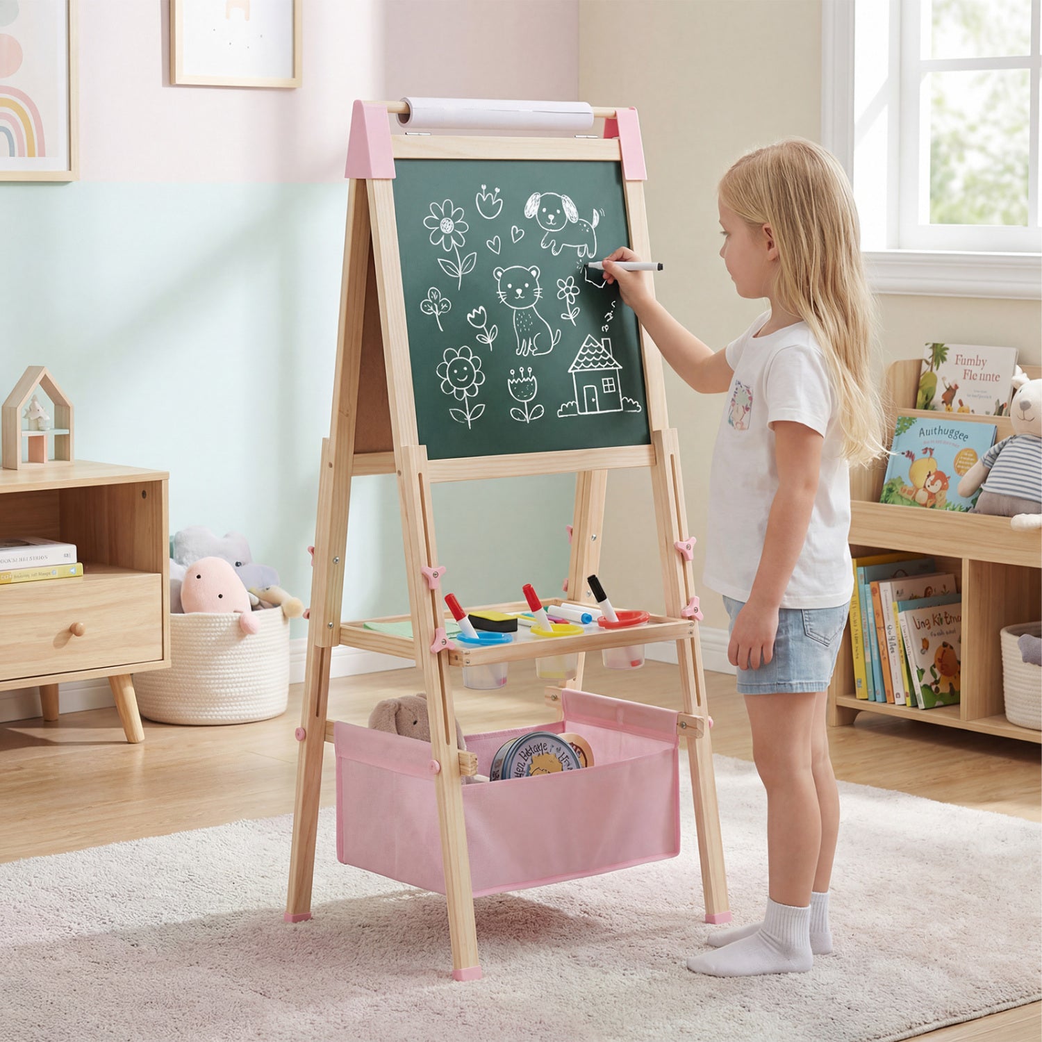 3-in-1 Double-Sided Adjustable Kid Easel for 3-8 Years Old Toddlers, Pink Art Easels at Gallery Canada