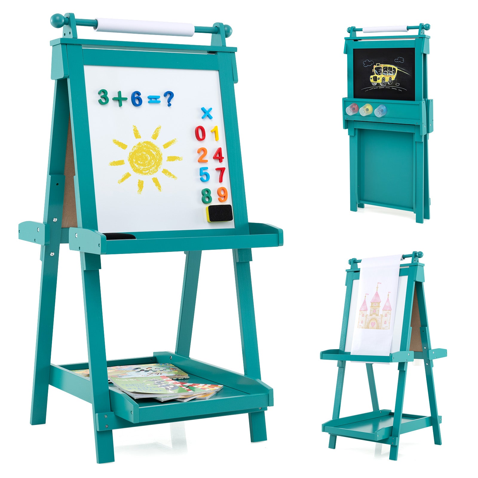 3-in-1 Double-sided Art Easel with Chalkboard and Magnetic Whiteboard, Green Art Easels Green at Gallery Canada