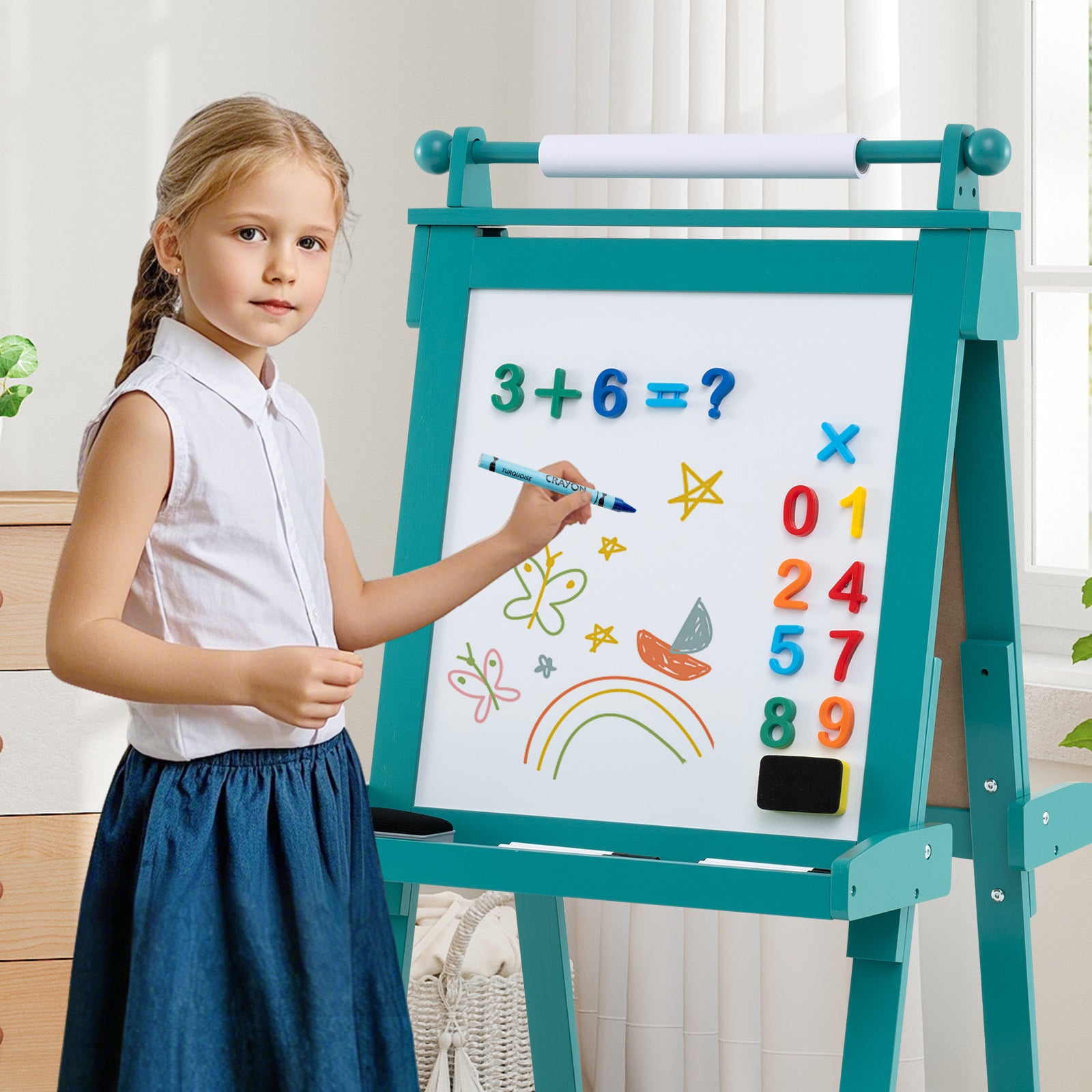 3-in-1 Double-sided Art Easel with Chalkboard and Magnetic Whiteboard, Green Art Easels at Gallery Canada