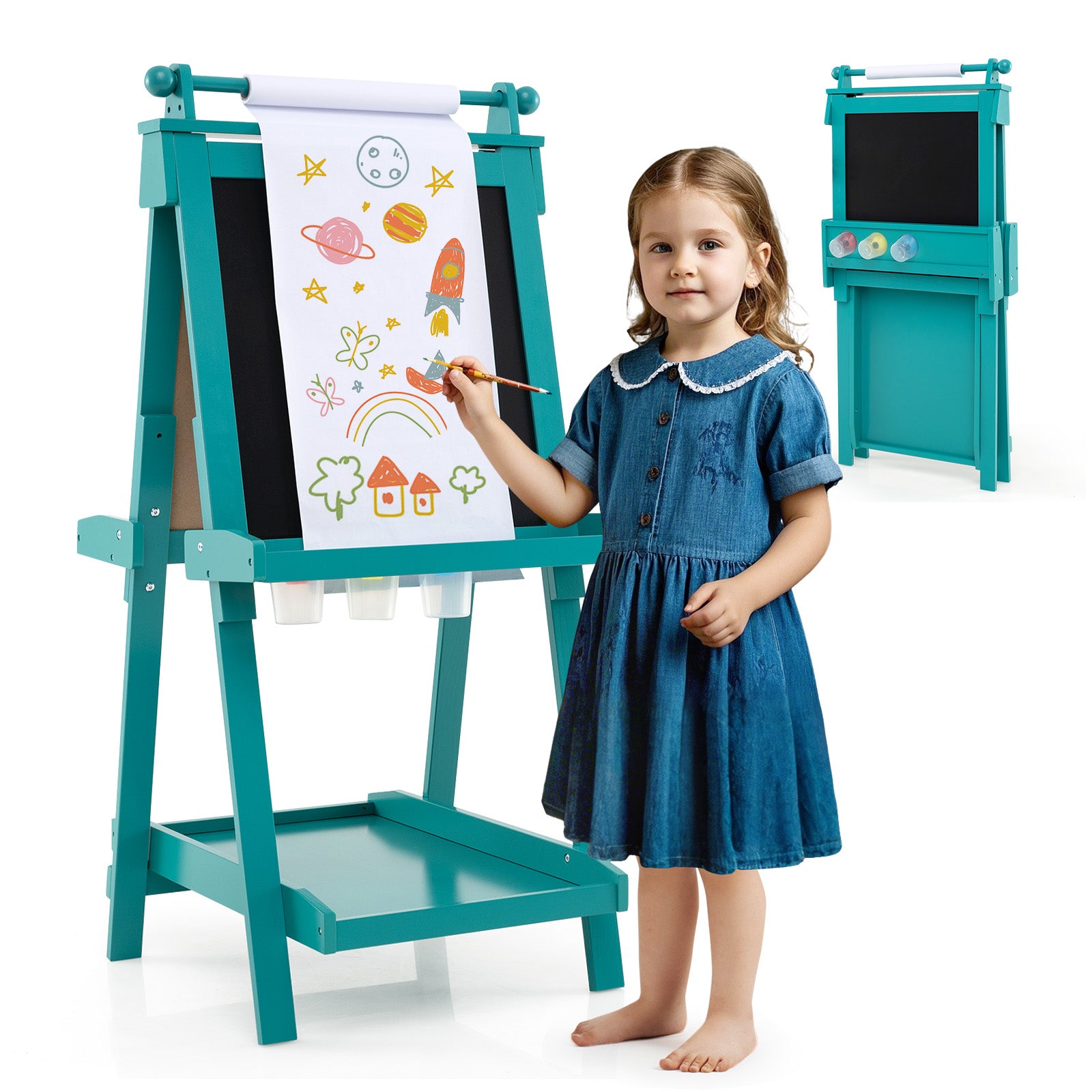 3-in-1 Double-sided Art Easel with Chalkboard and Magnetic Whiteboard, Green Art Easels at Gallery Canada