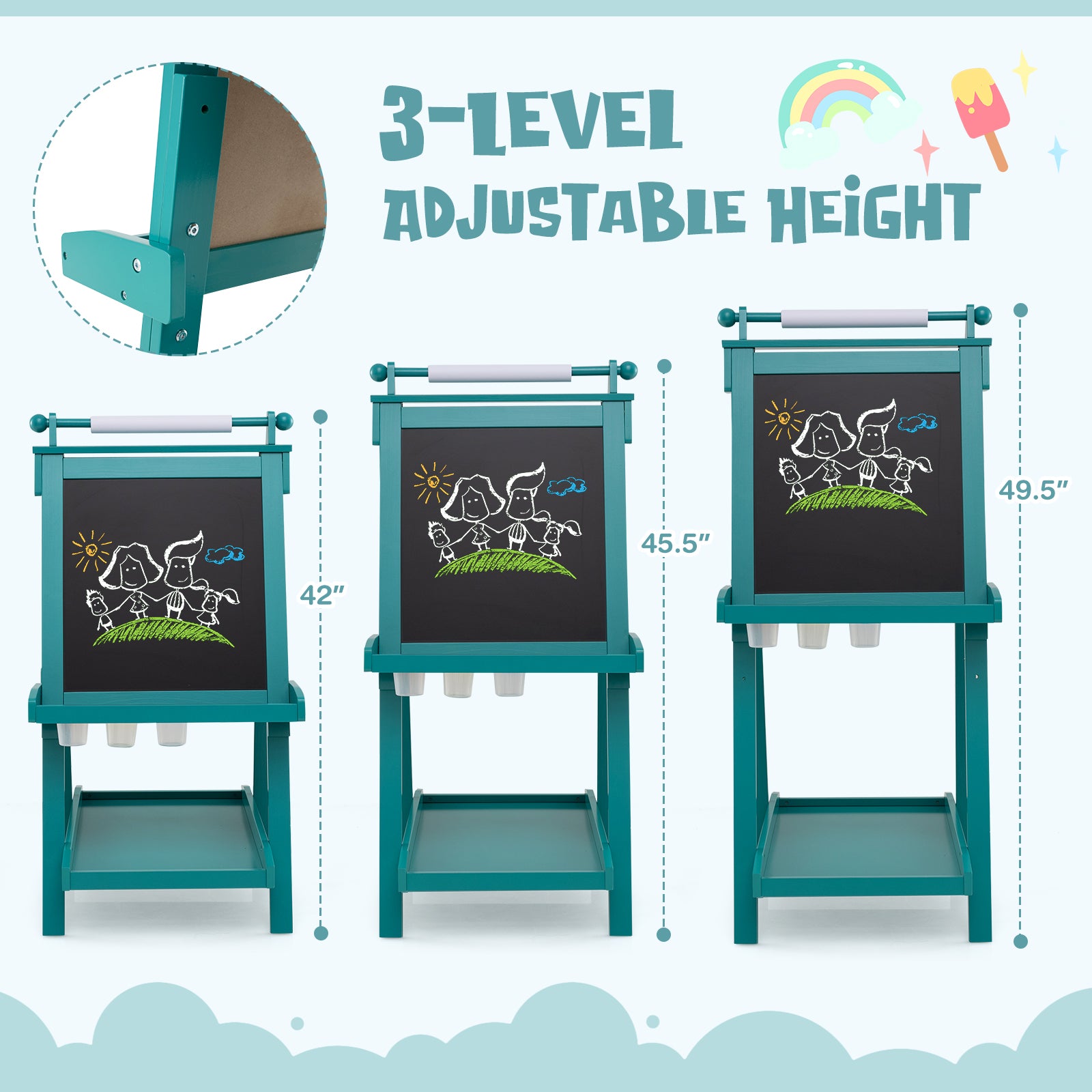 3-in-1 Double-sided Art Easel with Chalkboard and Magnetic Whiteboard, Green Art Easels at Gallery Canada